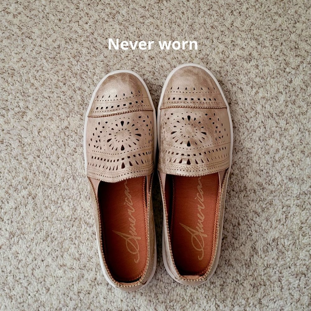 Versatile Metalic slip-ons.  Never Worn! SIZE 8